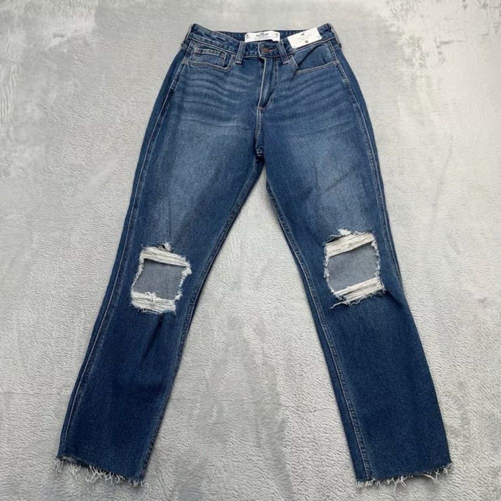 Women's Distressed Straight-Leg Jeans - Dark Blue